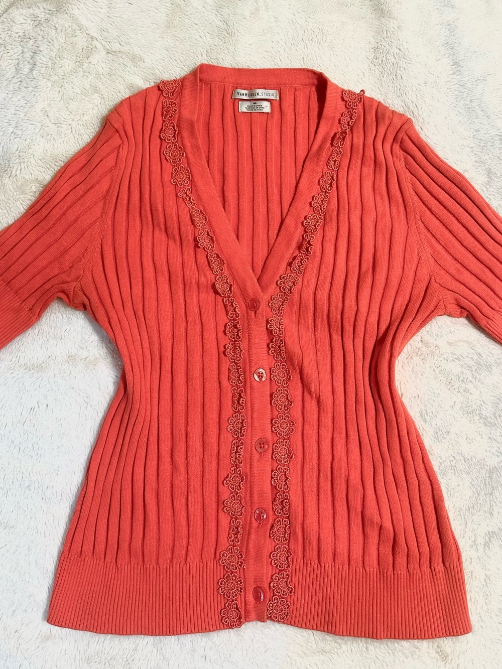 Y2K Van Heusen Lace Coral Button Up Cardigan Sweater